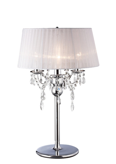 Diyas Olivia Table Lamp With White Shade 3 Light E14 Polished Chrome/Crystal • IL30062/WH