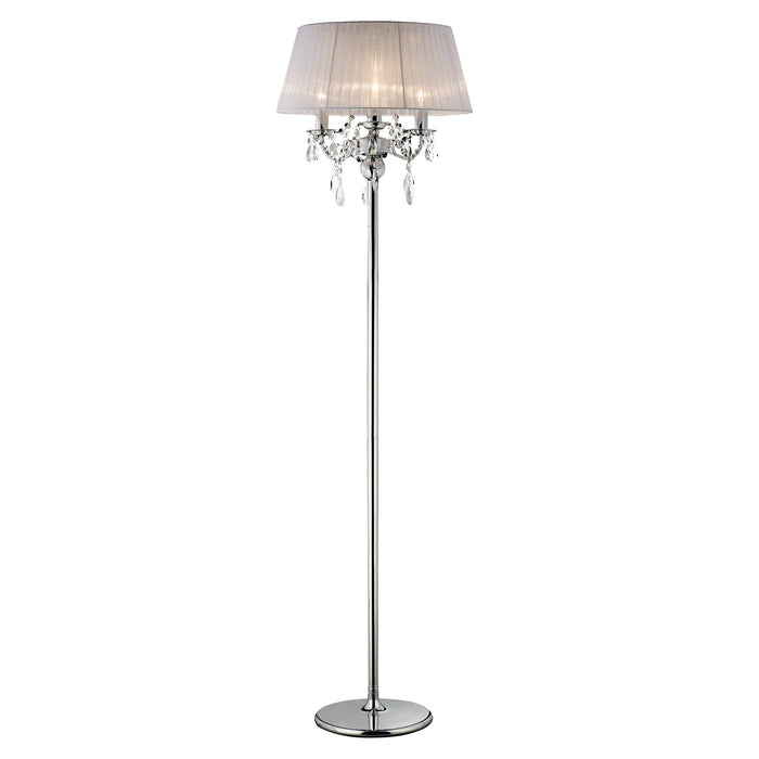 Diyas Olivia Floor Lamp With White Shade 3 Light E14 Polished Chrome/Crystal, NOT LED/CFL Compatible • IL30063/WH
