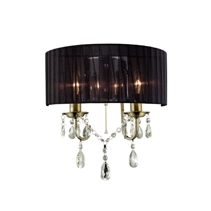 Diyas Olivia Wall Lamp Switched With Black Shade 2 Light E14 Antique Brass/Crystal • IL30064/BL