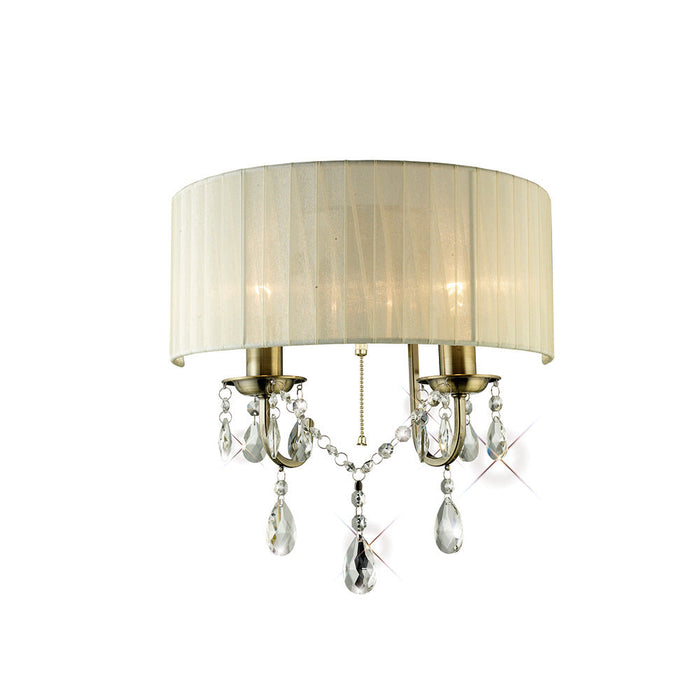 Diyas Olivia Wall Lamp Switched With Cream Shade 2 Light E14 Antique Brass/Crystal • IL30064/CR