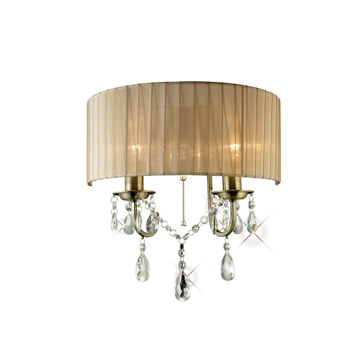 Diyas Olivia Wall Lamp Switched With Soft Bronze Shade 2 Light E14 Antique Brass/Crystal • IL30064/SB
