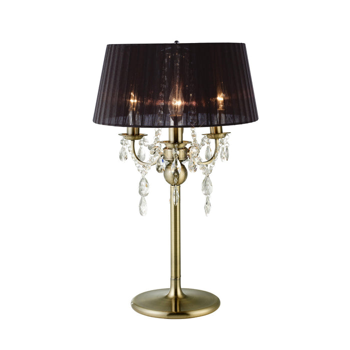 Diyas Olivia Table Lamp With Black Shade 3 Light E14 Antique Brass/Crystal • IL30065/BL