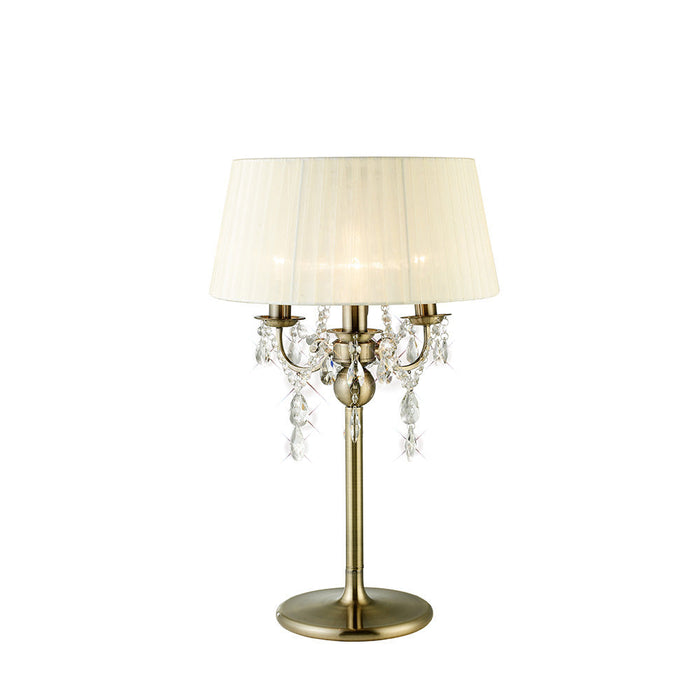 Diyas Olivia Table Lamp With Cream Shade 3 Light E14 Antique Brass/Crystal • IL30065/CR