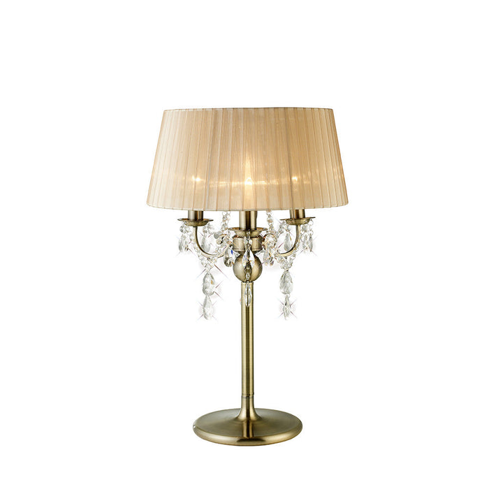 Diyas Olivia Table Lamp With Soft Bronze Shade 3 Light E14 Antique Brass/Crystal • IL30065/SB