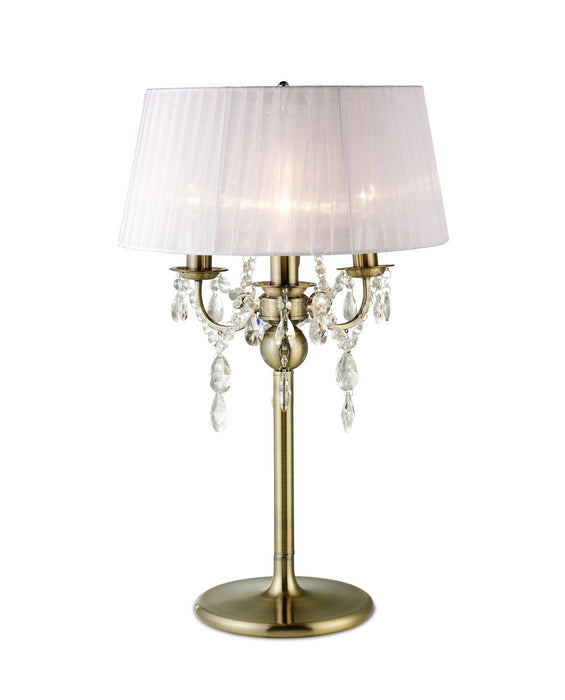 Diyas Olivia Table Lamp With White Shade 3 Light E14 Antique Brass/Crystal • IL30065/WH