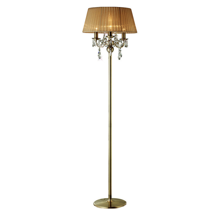 Diyas Olivia Floor Lamp With Soft Bronze Shade 3 Light E14 Antique Brass/Crystal • IL30066/SB