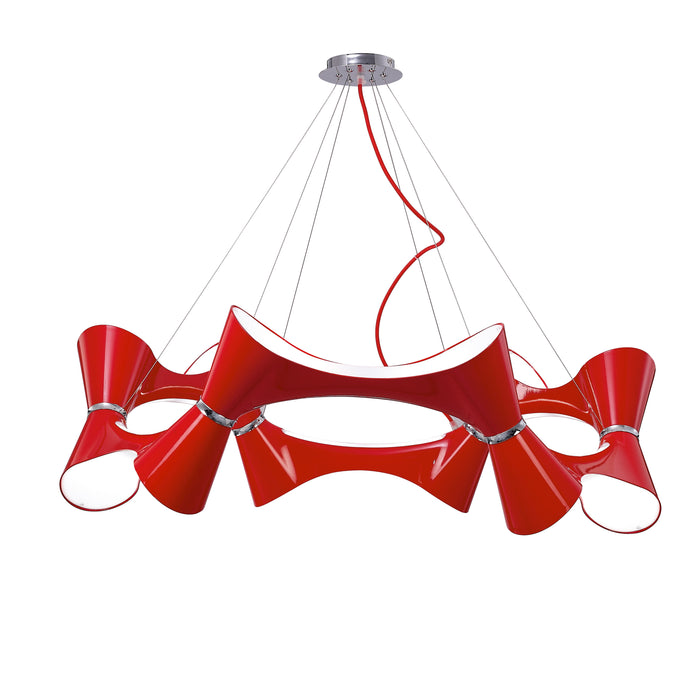 Mantra M1563 Ora Pendant 12 Twisted Round Light E27, Gloss Red/White Acrylic/Polished Chrome • M1563