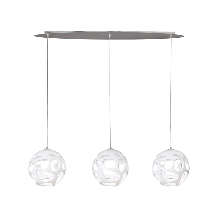 Mantra M5145 Organica Linear Pendant 3 Light E27 Line, Gloss White/Polished Chrome • M5145