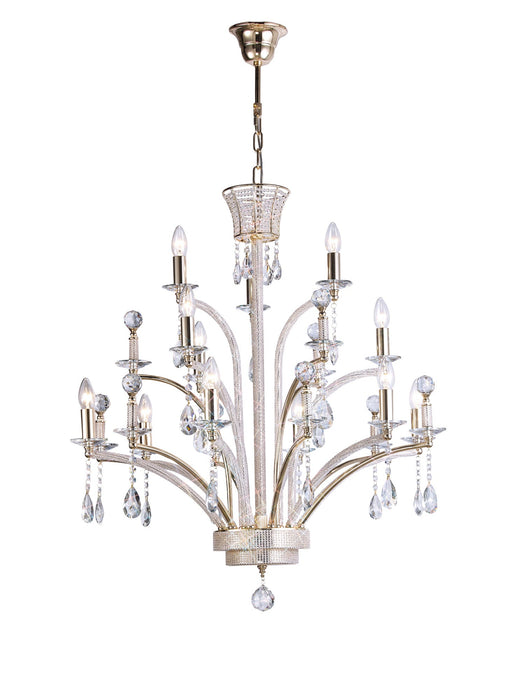 Diyas Orlando Pendant Large 12 Light E14 French Gold/Crystal, (ITEM REQUIRES CONSTRUCTION/CONNECTION) Item Weight: 16kg • IL30381