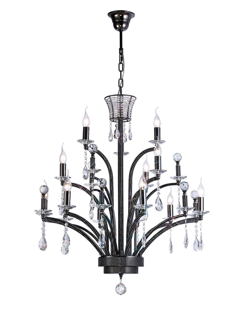 Diyas Orlando Pendant Large 12 Light E14 Black Chrome, (ITEM REQUIRES CONSTRUCTION/CONNECTION) Item Weight: 16kg • IL30481