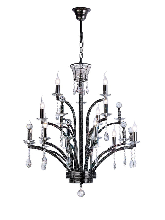 Diyas Orlando Pendant Large 12 Light E14 Black Chrome, (ITEM REQUIRES CONSTRUCTION/CONNECTION) Item Weight: 16kg • IL30481