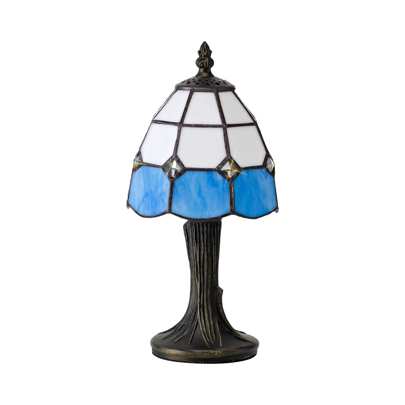 Regal Lighting SL-2081 1 Light Tiffany Table Lamp 15cm White and Blue With Clear Crystal Shade