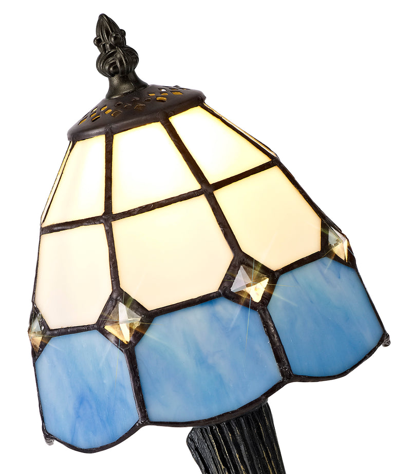 Regal Lighting SL-2081 1 Light Tiffany Table Lamp 15cm White and Blue With Clear Crystal Shade