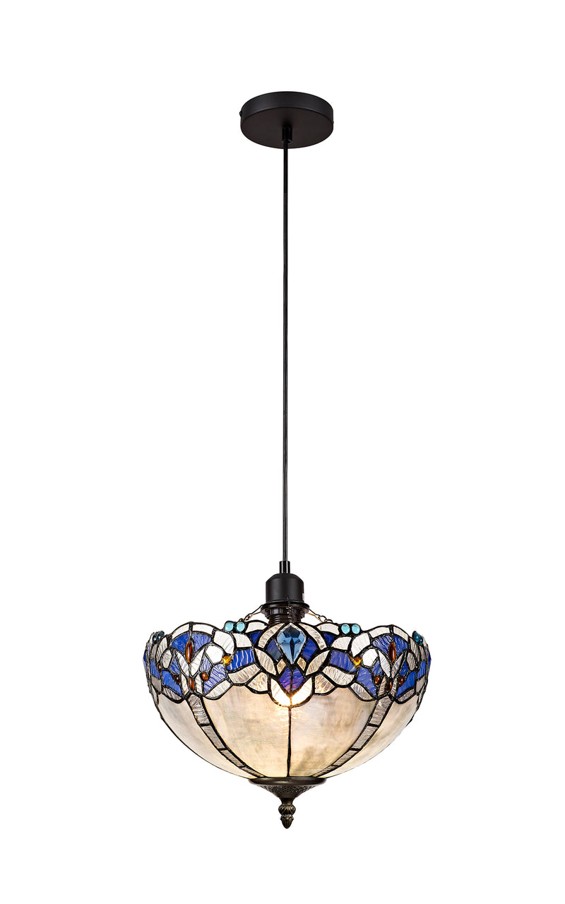 Regal Lighting SL-1344 1 Light 30cm Tiffany Uplighter Pendant Blue With Clear Crystal Shade
