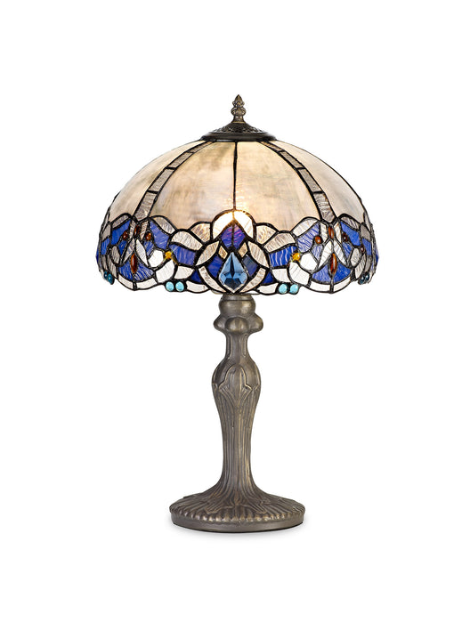 Regal Lighting SL-1342 1 Light Curved Tiffany Table Lamp 30cm Blue With Clear Crystal Shade