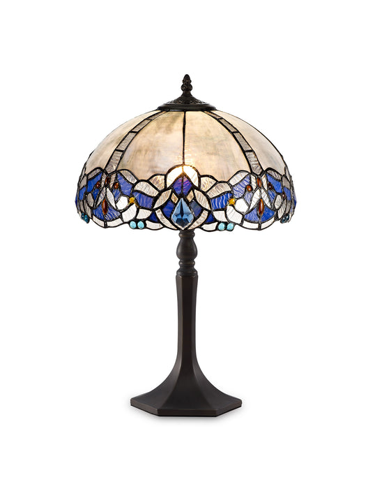 Regal Lighting SL-1341 1 Light Octagonal Tiffany Table Lamp 30cm Blue With Clear Crystal Shade