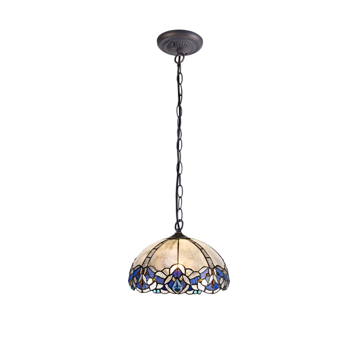 Regal Lighting SL-1340 1 Light 30cm Tiffany Pendant  Blue With Clear Crystal Shade