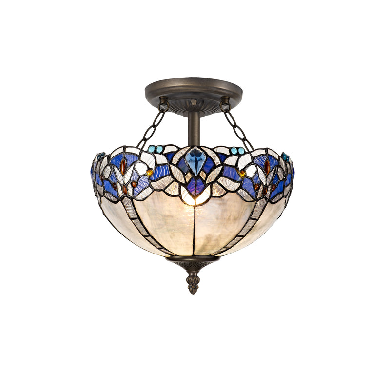 Regal Lighting SL-1337 2 Light 30cm Tiffany Uplighter Semi Flush Blue With Clear Crystal Shade