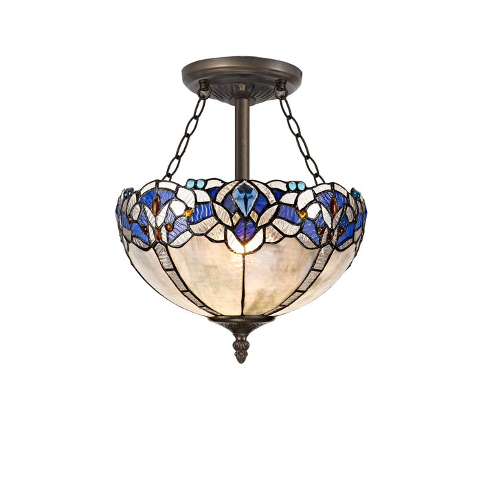 Regal Lighting SL-1336 3 Light 30cm Tiffany Uplighter Semi Flush Blue With Clear Crystal Shade