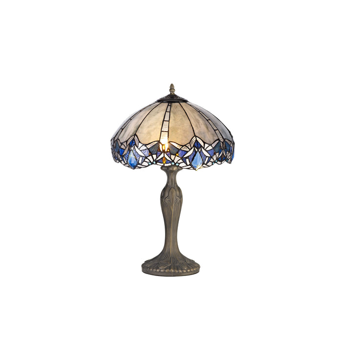 Regal Lighting SL-1332 2 Light Curved Tiffany Table Lamp 40cm Blue With Clear Crystal Shade