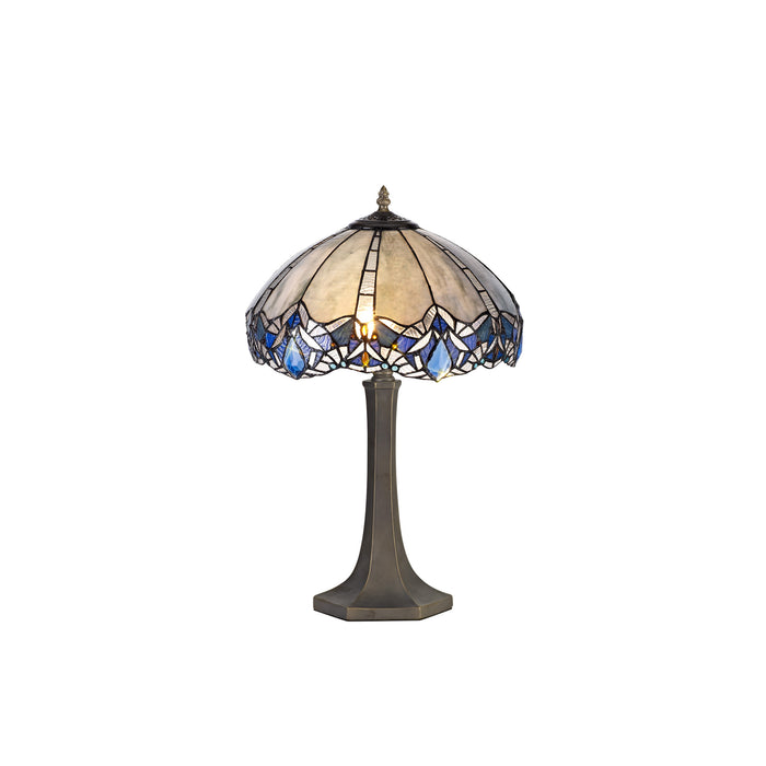Regal Lighting SL-1331 2 Light Octagonal Tiffany Table Lamp 40cm Blue With Clear Crystal Shade