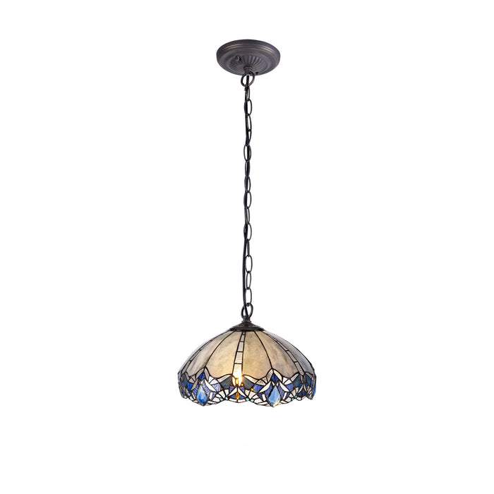 Regal Lighting SL-1330 1 Light 40cm Tiffany Pendant  Blue With Clear Crystal Shade