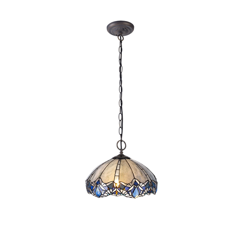 Regal Lighting SL-1329 2 Light 40cm Tiffany Pendant  Blue With Clear Crystal Shade