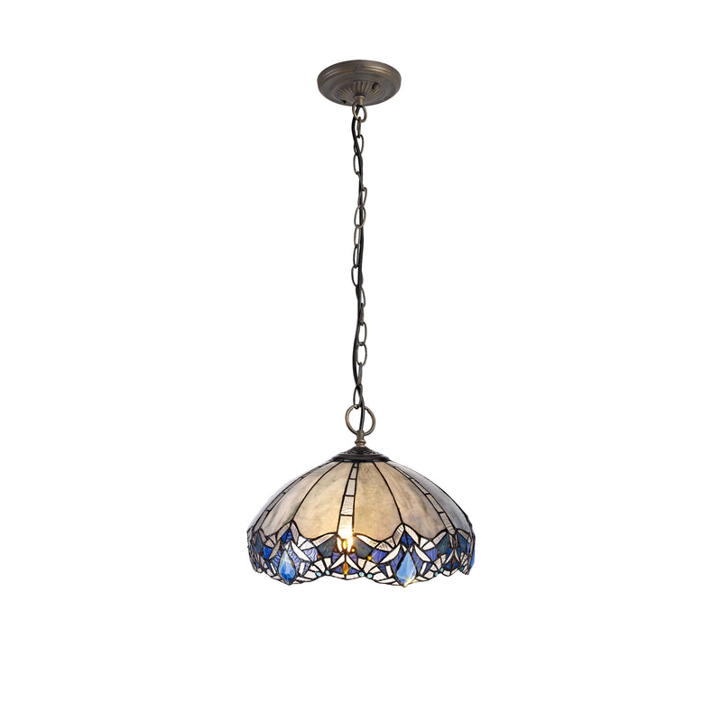 Regal Lighting SL-1328 3 Light 40cm Tiffany Pendant  Blue With Clear Crystal Shade