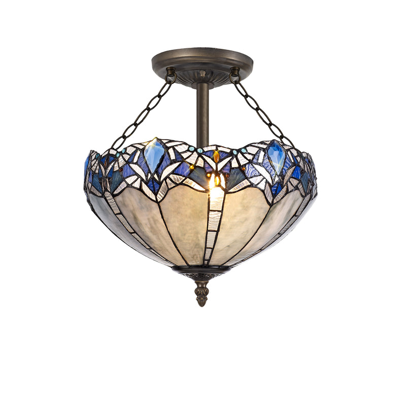 Regal Lighting SL-1327 3 Light 40cm Tiffany Uplighter Semi Flush Blue With Clear Crystal Shade