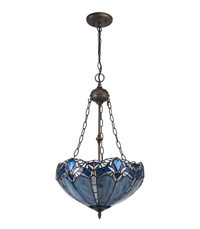 Regal Lighting SL-1326 2 Light 40cm Tiffany Uplighter Pendant Blue With Clear Crystal Shade