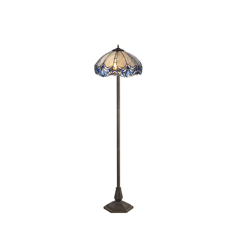 Regal Lighting SL-1324 2 Light Octagonal Tiffany Floor Lamp 40cm Blue With Clear Crystal Shade