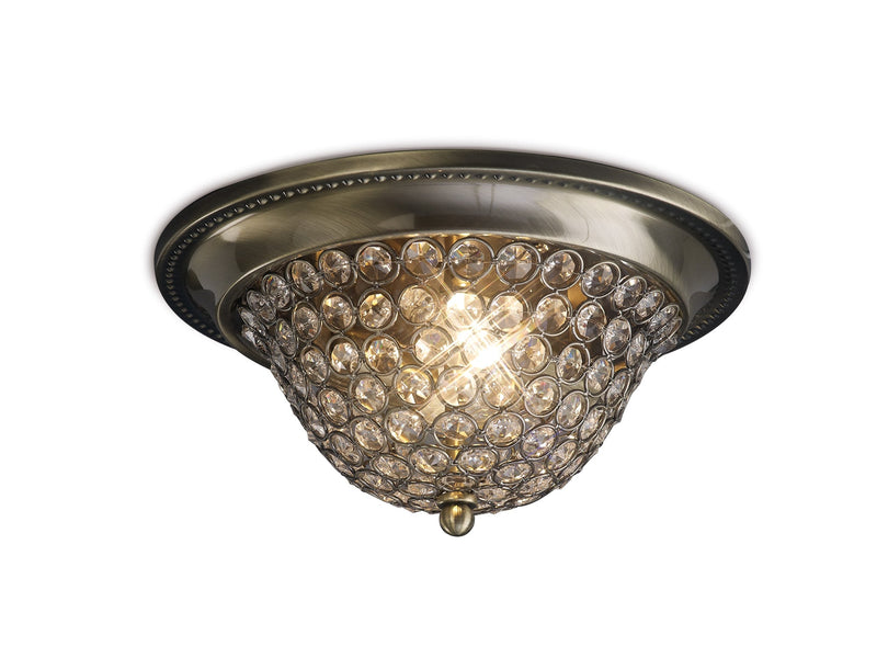 Diyas Paloma Ceiling Small 2 Light E14 Antique Brass/Crystal • IL31130