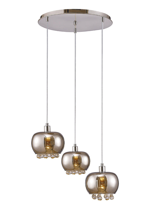 Diyas Pandora Pendant 3 Light E14 Round Mirrored Glass/Polished Chrome/Clear Glass • IL31601