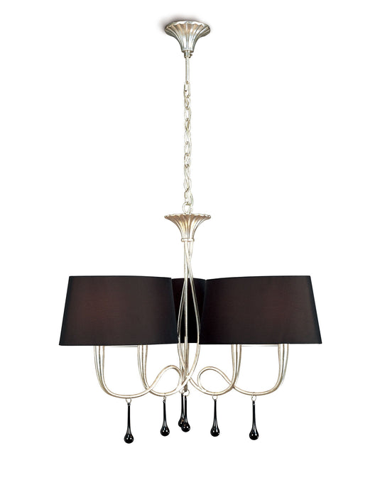 Mantra M0530 Paola Pendant 3 Arm 6 Light E14, Silver Painted With Black Shades & Black Glass Droplets • M0530