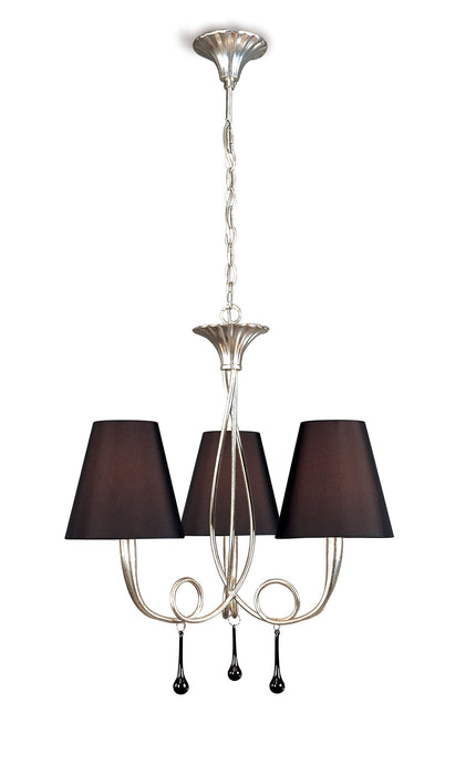 Mantra M0532 Paola Pendant 3 Light E14, Silver Painted With Black Shades & Black Glass Droplets • M0532