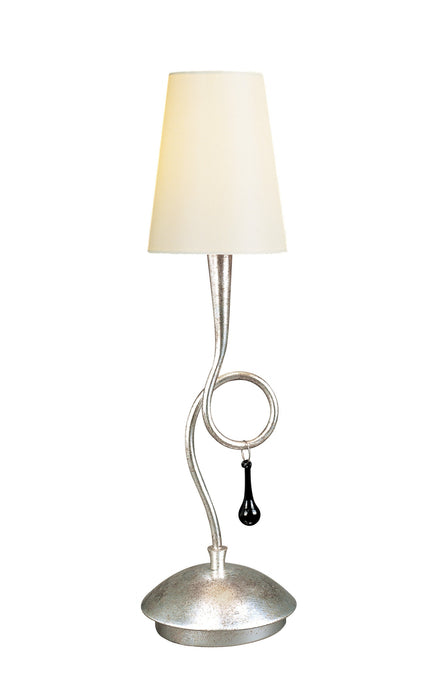 Mantra M0535/CS Paola Table Lamp 1 Light E14, Silver Painted With Cream Shade & Black Glass Droplets • M0535/CS