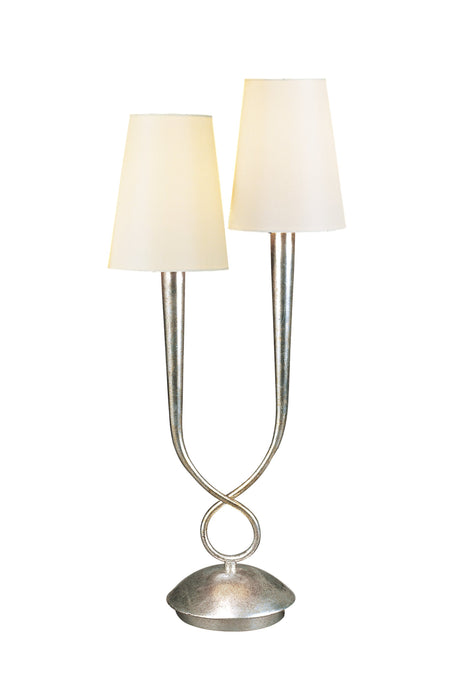 Mantra M0536/CS Paola Table Lamp 2 Light E14, Silver Painted With Cream Shades • M0536/CS