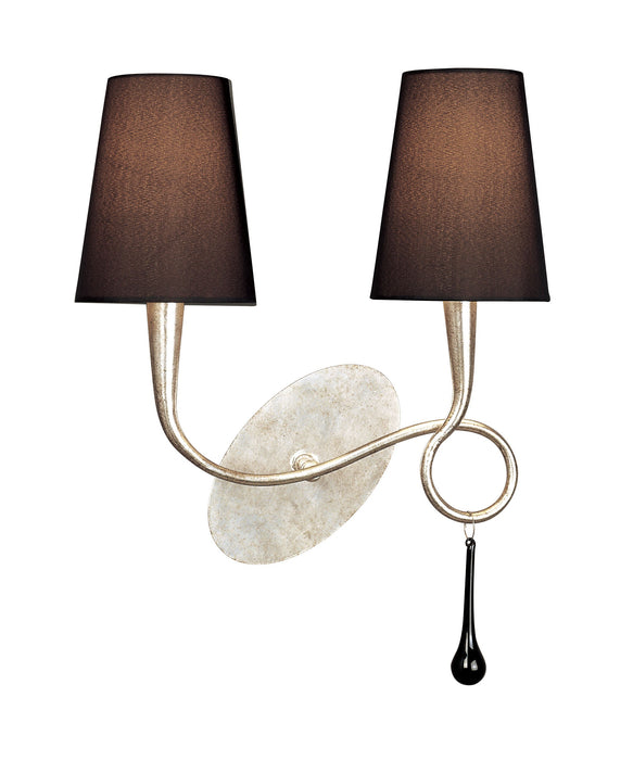 Mantra M0537/S Paola Wall Lamp Switched 2 Light E14, Silver Painted With Black Shades & Black Glass Droplets • M0537/S