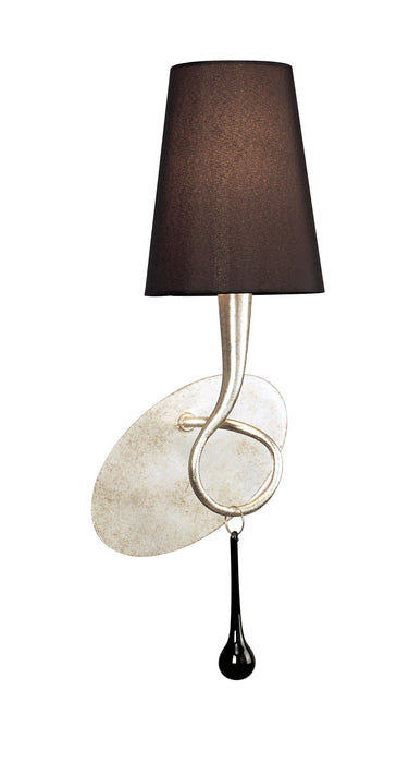 Mantra M0538/S Paola Wall Lamp Switched 1 Light E14, Silver Painted With Black Shade & Black Glass Droplets • M0538/S