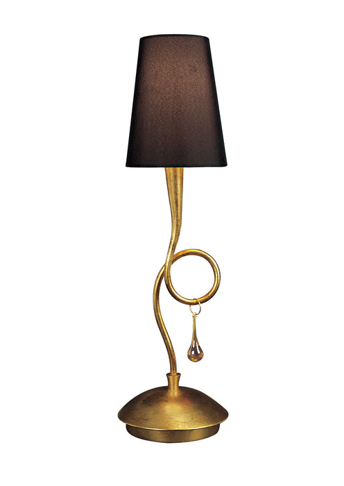 Mantra M0545/BS Paola Table Lamp 1 Light E14, Gold Painted With Black Shade & Amber Glass Droplets • M0545/BS