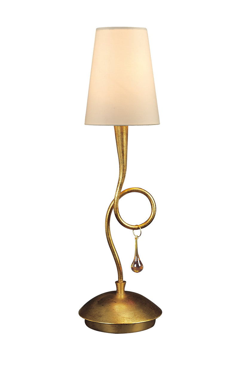 Mantra M0545 Paola Table Lamp 1 Light E14, Gold Painted With Cream Shade & Amber Glass Droplets • M0545
