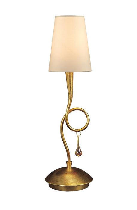Mantra M0545 Paola Table Lamp 1 Light E14, Gold Painted With Cream Shade & Amber Glass Droplets • M0545