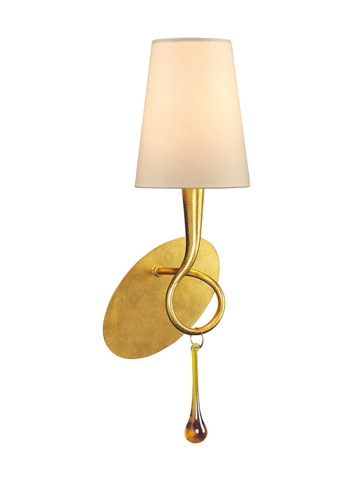 Mantra M0548/S Paola Wall Lamp Switched 1 Light E14, Gold Painted With Cream Shade & Amber Glass Droplets • M0548/S