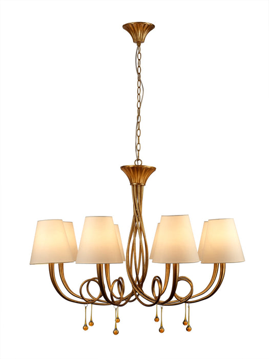 Mantra M6205 Paola Pendant 95cm Round, 8 x E14 (Max 40W), Gold Painting, Cream Shades • M6205