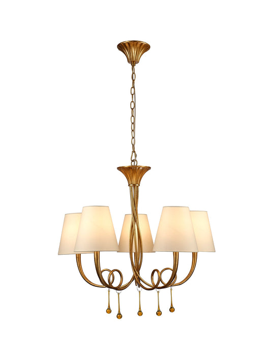 Mantra M6206 Paola Pendant 70cm Round, 5 x E14 (Max 40W), Gold Painting, Cream Shades • M6206