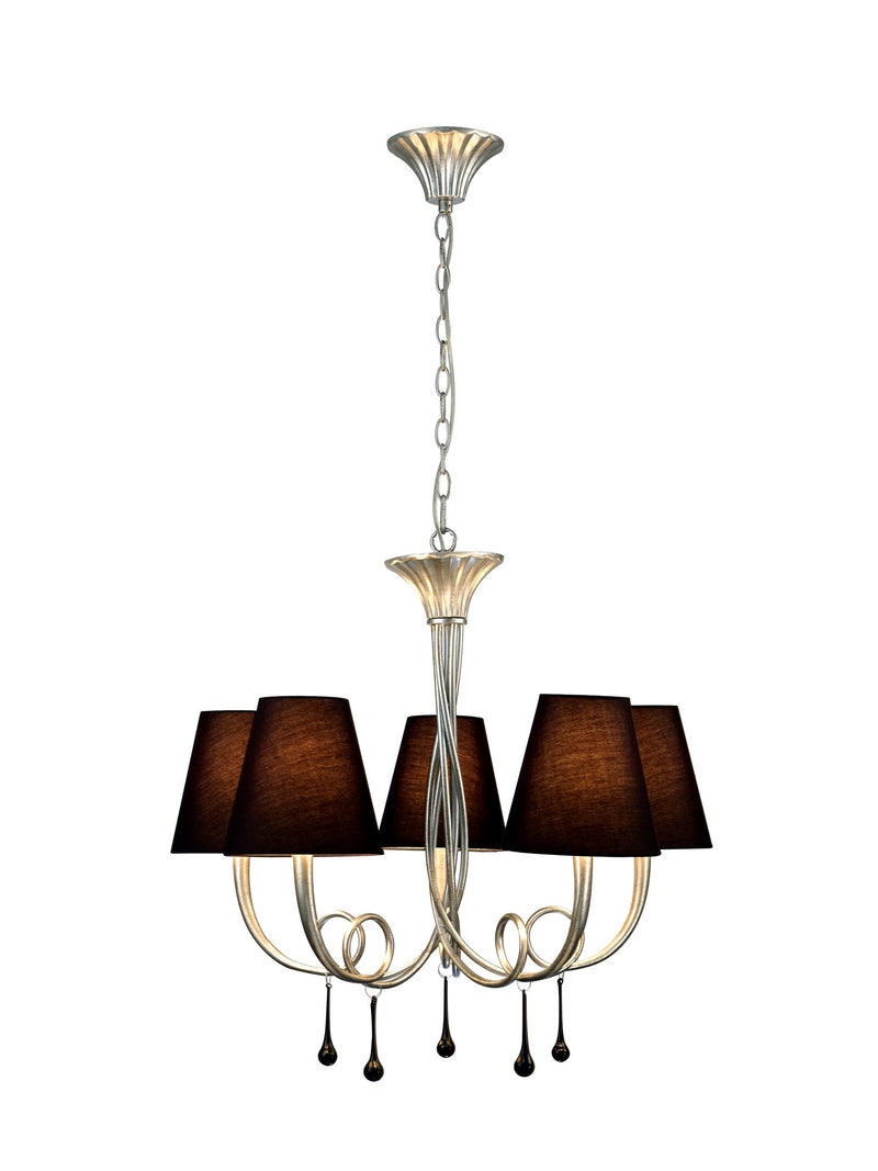 Mantra M6208 Paola Pendant 70cm Round, 5 x E14 (Max 40W), Silver Painting, Black Shades • M6208