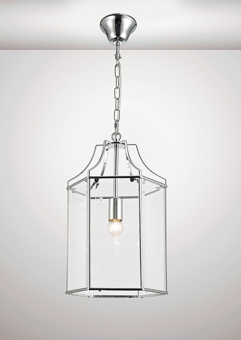 Deco Payton Single Hexagonal Pendant 1 Light E27 Polished Chrome/Clear Glass • D0094