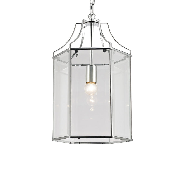 Deco Payton Single Hexagonal Pendant 1 Light E27 Polished Chrome/Clear Glass • D0094