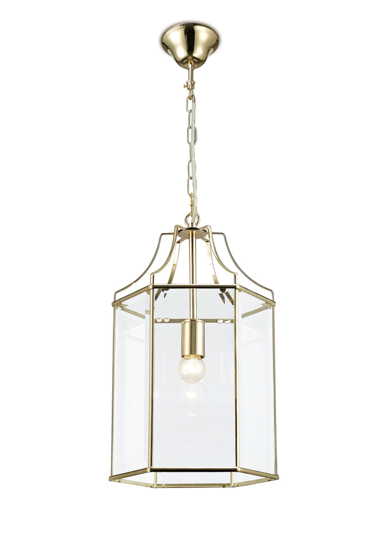 Deco Payton Single Hexagonal Pendant 1 Light E27 French Gold/Clear Glass • D0095