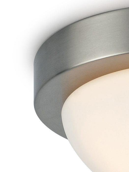 Deco Porter IP44 1 Light E27 Small Flush Ceiling Light, Satin Nickel With Opal White Glass • D0395